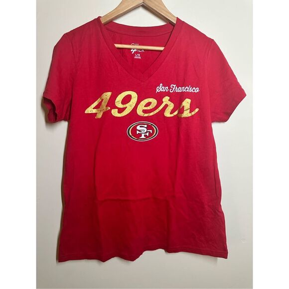 GIII 4Her San Francisco Forty Niners V Neck Red Game Day Shirt Size Large - Picture 2 of 6